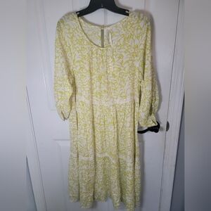 NWD By Anthropologie Tiered Puff-Sleeve Dress Size S Yellow CP8450